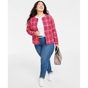 NWT On 34th‎ Plus Size Tweed Collarless Jacket Azalea Pink Combo Plaid 20W